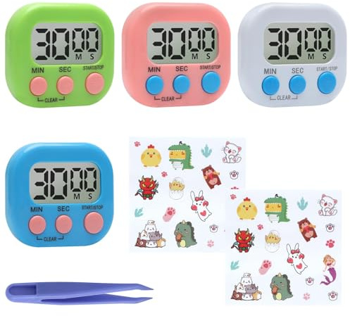 DAWRIS 4 Pcs Digital Kitchen Timer, Magnetic Countdown Alarm Clock with Colorful Display and Loud Beep, Multi-Pack Cooking Timers, Family, Food, Baking, Egg