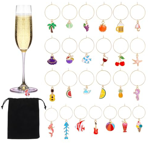25PCS Wine Glass Charms, Wine Charms for Stem Glasses, Identifier Tags for Stem Glasses, Champagne Glass Charm Rings, Summer Beach Themed Drink Charm for or DIY Decorations and Party Decorations