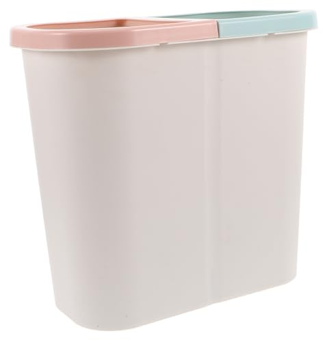 STOBAZA Papelera de Baño Pequeña en Color Claro Diseño de Doble Compartimento para Separación de Residuos Secos y Húmedos, Tamaño Compacto Tapa para Cocina Estrecha