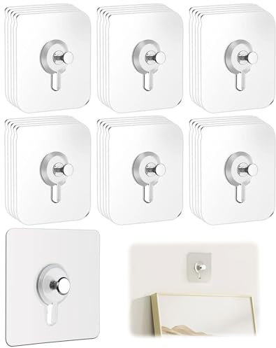 FUGLUS 30 ganchos transparentes sin clavos para marcos de fotos, con una capacidad de carga de hasta 5 kg, respaldo adhesivo fuerte para uso inmediato,para colgar marcos de fotos, cuadros decorativos
