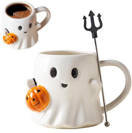 Générique Mug Halloween en Céramique 600 ml avec Motif Fantôme et Citrouille – Tasse à Café Originale et Mignonne pour Fête d'Halloween – Idée Cadeau Fun pour Adultes
