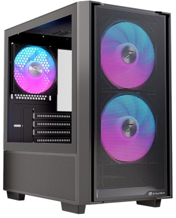 Einarex Pulse PM150 RGB Caja de PC para Gaming, Soporte para 5 Ventiladores de 120mm, Refrigeración Líquida hasta 240mm, Panel Lateral de Vidrio, Negro