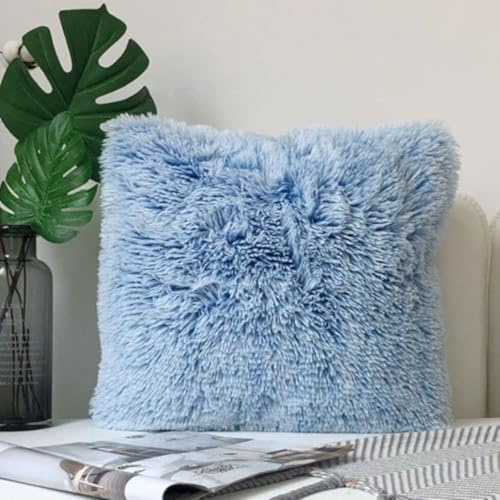 Xiyocadt Flauschige Kissen，Kissenhülle Flauschig Sofakissen Weich Plüschkissen für Schlafzimmer Auto Sofa 45x45 cm Doppelseitiger Plüschstoff (Blau,45×45 cm)