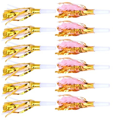 Kisangel Lot de 24 Sifflets à Pompon pour Garçon et Filles, Jouets Musicaux en Plastique, Accessoires Bruyants pour Fêtes et Anniversaires, de Rassemblement Créatif, Rose et Blanc,