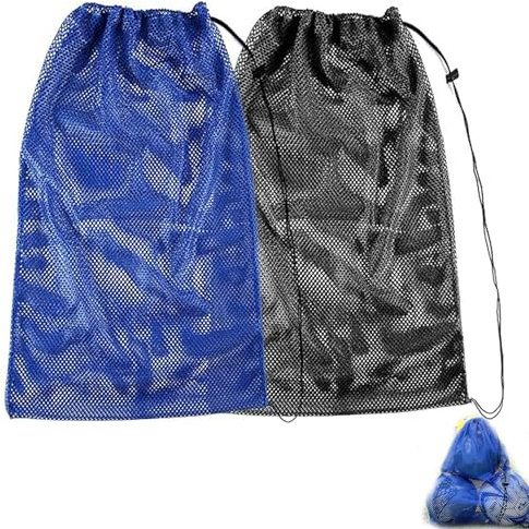 2 Pcs Extra Large Mesh Drawstring Bags, Drawstring Mesh Sports Bag, Sports Storage Bag, for Basketball, Football, Volleyball, Swimming Gear, Beach Toys and Outdoor Sports Equipment(Blue & Black)