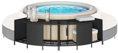 GeenYuu Estantes de exterior para jacuzzi, 2 unidades, color negro, polirratán, con marco de acero con recubrimiento en polvo, 78/112 x 45 x 55 cm, espacio de almacenamiento modular, resistente a la