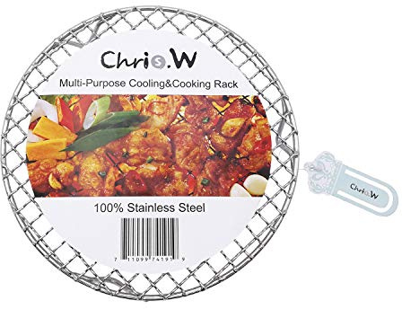 Chris-Wang 1Pack Multi-Purpose Round Stainless Steel Cross Wire Steaming Cooling Barbecue Rack/Carbon Baking Net/Grill/Pan Grate with Legs(10Inch Dia)