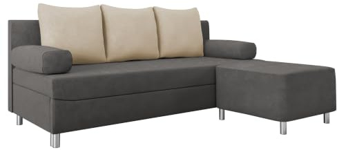 Mirjan24 Schlafsofa Dover mit Bettkasten und Hocker (Alova 36 + Alova 07) | 3-Sitzer-Sofa mit Schlaffunktion und Kissen-Set für entspanntes Sitzen und komfortables Schlafen