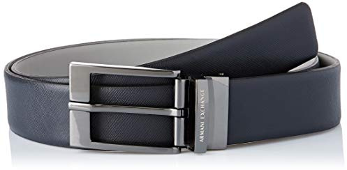 Armani Exchange Leather Belt With Plaque, Cintura Uomo, Blu (Blue/Navy/Grey 51635), No Aplica (Taglia Produttore: TU)