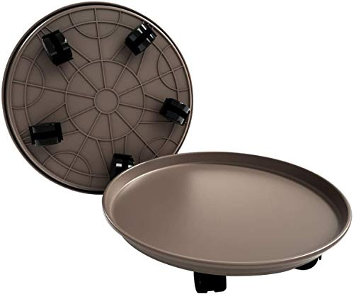 Amkoskr 2 Pack 15.5 Brown Plant Caddy with Easy Moving Caster Wheels Round Movable Planter Dolly Trolley Tray Pallet Outdoor Indoor Tree Flower Stand Planter