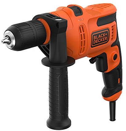 Black+Decker 1-Gang Schlagbohrmaschine BEH200K (500W, mit 2-tlg. Schnellspannbohrfutter, Rechts-/Linkslauf, Schalterarretierung für Dauerbetrieb, inkl. Zusatzhandgriff, Koffer, 2 m Kabellänge)