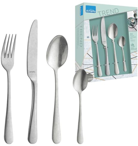 AMEFA AUSTIN Besteck Set 4 Personen (mattiert/vintage) | 16-teilig | Edelstahl 18/0 | rostfrei und spülmaschinenfest | zeitloses Besteckset 4 Personen in Used-Optik