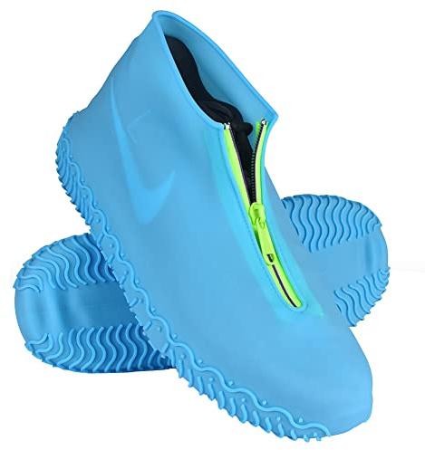 ydfagak Silikon Überschuhe, Wasserdicht Schuhüberzieher Wiederverwendbare rutschfeste Überschuhe, Für Regen, Schneetag, Wüstenstrand, Schlammige Straßen (L (39-42), Blau)