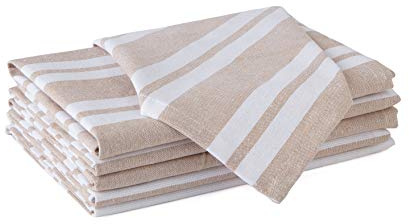 Encasa XO Stoffservietten, 100% Baumwolle,Gewebt43x43 cm | Franca Beige Streifen, Garngefärbt 200 GSM | Saugstark | Maschinenwaschbar 40°C | 6er oder 12er Set
