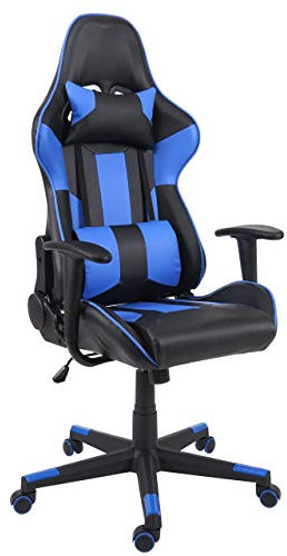 Mendler Bürostuhl HWC-F84, Schreibtischstuhl Gamingstuhl Chefsessel Drehstuhl, Kunstleder - schwarz/blau