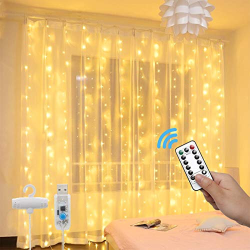 SUNNOW Tenda Luminosa 300x300cm 300 LED Luci con Telecomando 8 Modalità Impermeabile, Alimentata USB per Esterno/Interni Natale (Bianco Caldo)