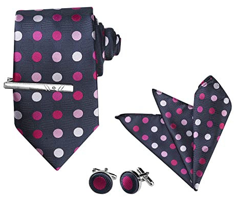 Allegra K Juego De Corbatas Mancha De Lunares Corbata De Bolsillo Cuadrado Gemelos Clips De Corbata Para Bodas De Negocios Para Hombres Fucsia Azul Marino Talla única