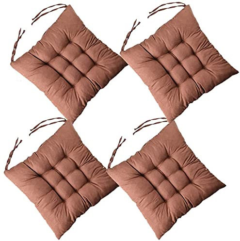 BRIXBEE 4 Almohadillas Suaves para Silla, Almohadillas para Asiento de Silla con Lazos, Cojines para sillas de Comedor para jardín, Patio, Cocina y Comedor (marrón, 40 x 40 cm)