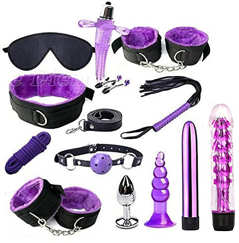 Bondage Set Fesseln Erotik 13 Stück Leder SM Mit Handschellen Und Analplug Set Perfekt Erotik Für Paare (Violett)