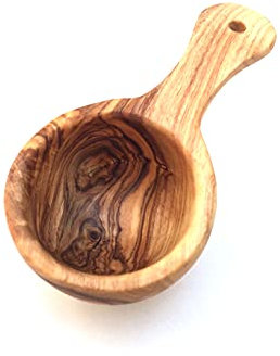 Messlöffel 5,5 cm, Mehllöffel, Mehlschaufel, Kaffeelöffel, Portionierer, handgefertigt aus Olivenholz (Messlöffel mit Loch)