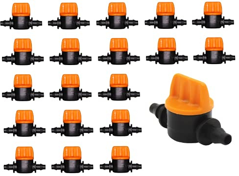 Tigerlily Enterprises 20PCS 4mm Micro Irrigation Shut Off Valves – Barbed Coupling Connectors for 4/7mm Hose – Garden Drip Watering System Fittings