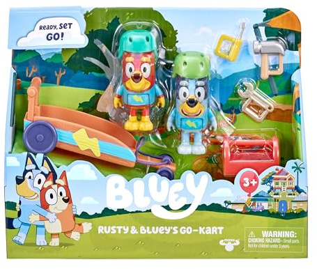 Bluey Rusty Go-Kart Playset; Official 2.5-3 inch Collectable Action Figures Rusty with Go-Kart, Helmets, Tools and Toolbox Accessories