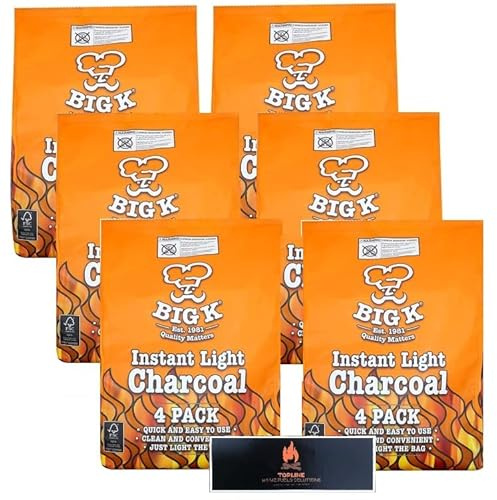 Instant Light Lumpwood Charcoal Bags - 4x1kg BBQ Coals Instant Bags are easy to use. Take the stress out of your BBQ with instant charcoal and Topline Matches (6 pack)