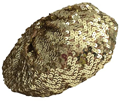JK Home Sequin Beret Hat Sparkly Shining Beanie Cap for Women Girls Halloween Festival Party Club, Fun Costume Stretch Mermaid Dancing Cap Gold