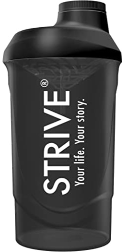 STRIVE Protein Shaker - BPA frei - Hergestellt in der EU - Premium Eiweiß Shaker mit Siebeinsatz für cremige klumpenfreie Shakes - auslaufsicher mit Skala 600ml - Farbe: Black Ice
