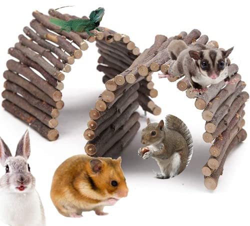 Vokowin 2 Stück Holzleiter, Kaubrücke, Apfelholz, Versteckhaus, Zaun, flexible Klettertreppe, Hamster-Tunnel, Chinchilla, Frettchen, Eidechse, Schildkröte, Igel, Kleintiere, Kauspielzeug (K29-2)