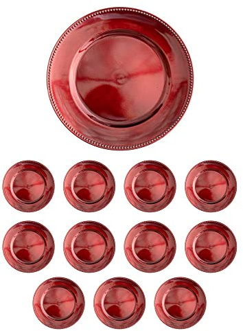 Generico 12x Sottopiatti con Bordo PUNTINATO Colore lucido Bordo a palline Tondo diametro 33 cm Natale cenone sotto Piatto Natalizio Capodanno Natale Cena Aperitivo Rosso, Oro, Argento (Rosso)