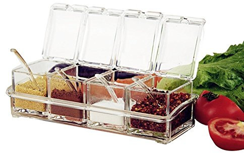 FARKZIQ New 4Pcs Set Crystal Seasoning Acrylic Spice Dispenser Jar Cruet Kitchen Salt Box Storage Container Condiment Jars Cruet with Cover Spoon-Kitchen Utensils Supplies
