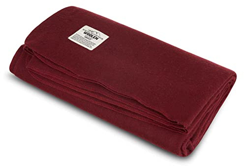 Lodge Twin Blanket - 80% Recycled Wool - Buffalo Plaid - Warm Throw Blanket - Thick - Washable - 65W x 90L - Burgundy