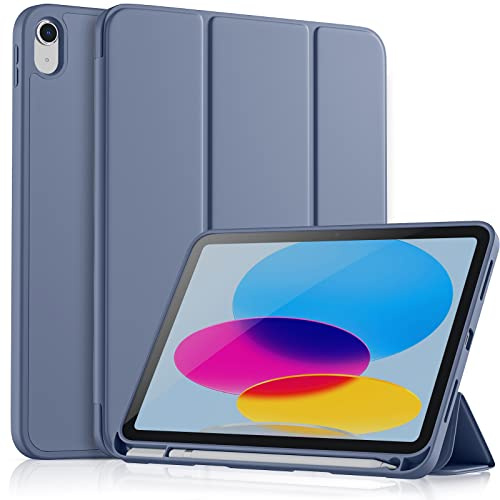 Vobafe Hülle Kompatibel mit iPad A16 11 10 Generation Modell 2025/2022 | 10,9/11 Zoll, Flexible TPU Rückseite, stoßfeste Schutzhülle mit stifthalter, Auto Schlafen/Wachen, Blau Grau