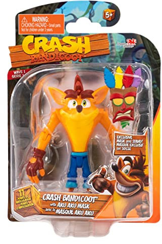 BANDAI Crash Bandicoot Actionfiguren mit Maske, 11 cm, Spielzeug mit Maske und Standzubehör, Sammelfiguren als Merchandise- und Videospiel-Geschenke