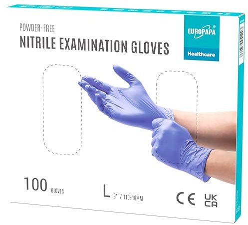 EUROPAPA® 100 x Nitrile Gloves Purple Box Disposable Gloves Examination Gloves Nitrile Gloves Powder Free Latex Non-Sterile Latex Free Disposable Gloves (L, Purple)
