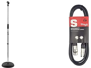 Tiger MCA14-CM Mikrofonständer mit Rundfuß - Chrom & Stagg 3M Mikrofon Kabel, 1x XLR Stecker - 1x XLR Buchse, schwarz