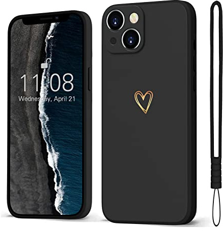 Mitetabo für iPhone 14 Hülle,Handyhülle iPhone 14 Gold Liebesherz Mädchen Case Weich Silikon Slim Stoßfest Kratzfeste Süßes Gold Love Schutzhülle für iPhone 14 6.1 Sternschwarz