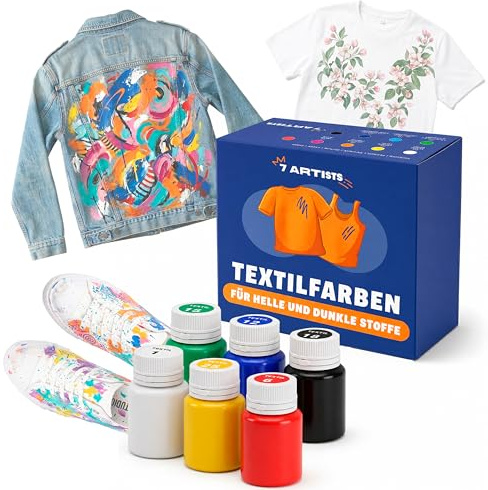7 Artists Pintura Textil Permanente y Lavable Set 6 x 20 ml – Kit Pinturas para Tela y Cuero | Pintura para Ropa, Zapatillas y Jeans | Pinturas Textiles para Tela | Fabric Paint Profesional