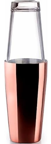 Suinga Shaker professionale in acciaio inox 2 bicchieri, vetro Borosilicato, capacità 800 ml + 500 ml, chiusura ermetica, Ø 8 x 16 cm, rame