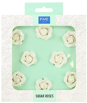 PME Rose di Zucchero Bianca Torta Decorazioni 32mm, 8 unità