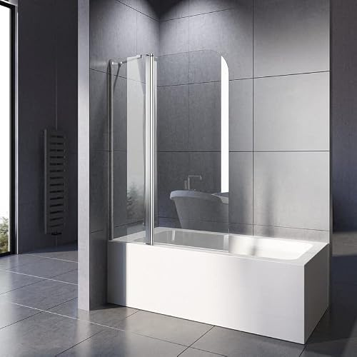 Duschwand für Badewanne 90x140cm Faltbar Duschwand 2-teilig Pendeltür Duschwand Badewannenaufsatz Duschabtrennungnwand 6mm ESG Glas