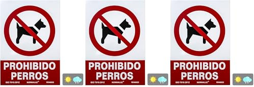 Señal PVC Prohibido perros, 21x30 cm (Paquete de 3)