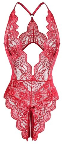 LEBENSFROH Sexy Dessous Damen Unterwäsche für Frau Outfit Frauen Lingerie Nachtwäsche Slip Ouvert Sehr Sexy Body Set Babydoll Teddy Bodysuit Tiefer V-Ausschnitt Halfter Erotische Negligee (XXL, Rot)