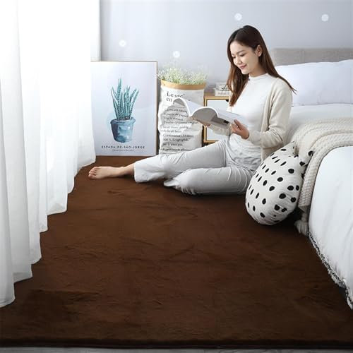 ZWPILY Hochflor Teppich, Einfarbig, Flauschiger Langflor Teppich, Shaggy Flokati, Rechteckig, Pflegeleicht, Wohnzimmerteppich - Fellteppich - Modern Kunstfell Carpet für Schlafzimmer,Braun,140x200 cm
