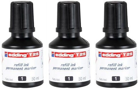 EDDING 3 x Nachfülltinte 30 ml T25 Tropfen für Permanentmarker schwarz