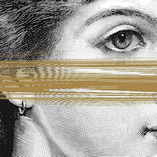 PPD 20 Servietten Menschen Dame an goldenen Streifen als Tischdeko. Papierservietten mit Motiv. Auch für Decoupage und Serviettentechnik 33x33cm