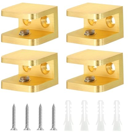 sourcing map Glass Shelf Clamp, 4Pcs Brass Glass Clamp for 10-12mm Thick Glass, Adjustable Glass Shelf Bracket Support Holder, Gold