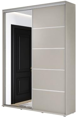Meble Slupia - Garderobenschrank - Kleiderschrank mit Spiegel und Schiebetüren - B 120 x H 242 x T 45 cm - Kleider Schrank Schlafzimmer, Jugendzimmer, Flur - mit Kleiderstange - ZUZA ALU Kaschmir