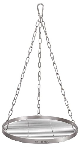 TR-FLAMES 40cm Edelstahl Grillrost mit Kette Ø4, Schwenkgrill, Grillrost mit Kette, BBQ Grillrost, Camping Grillrost, Outdoor Grillzubehör